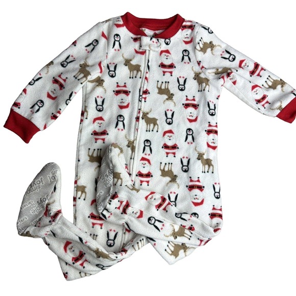 Lot of 3 - Carter's & Child of Mine Christmas Fleece Footed Pajamas - 12 Months - Picture 2 of 12